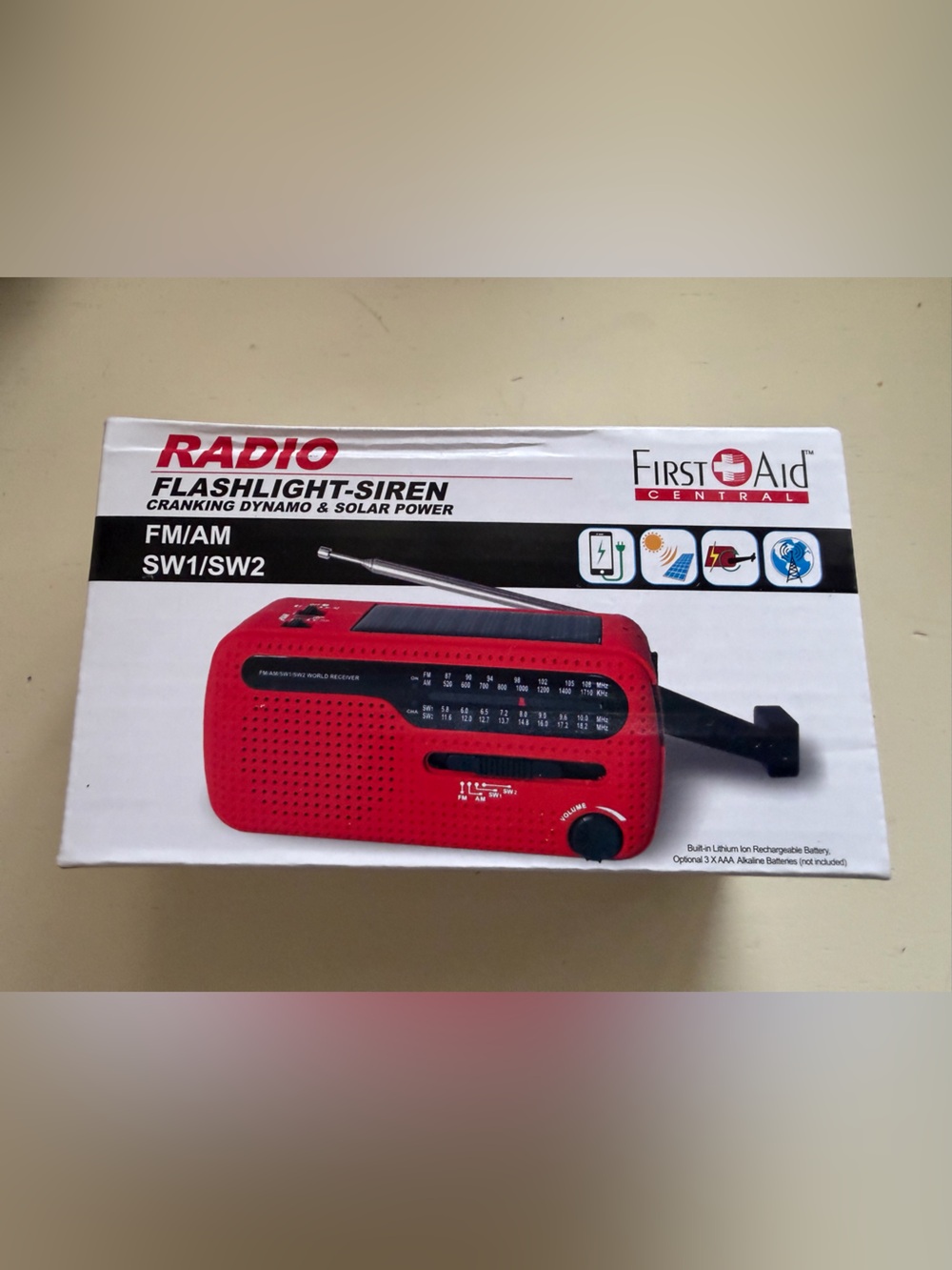Red Emergency Radio with Flashlight & Siren